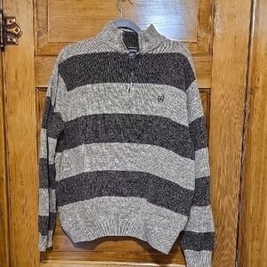 Chaps Brown and Tan 1/4 Zip Up Collegiate Sweater with Classic Design XL